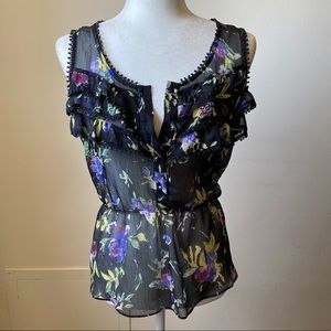 Express Sheer Floral Sleeveless Peplum Top